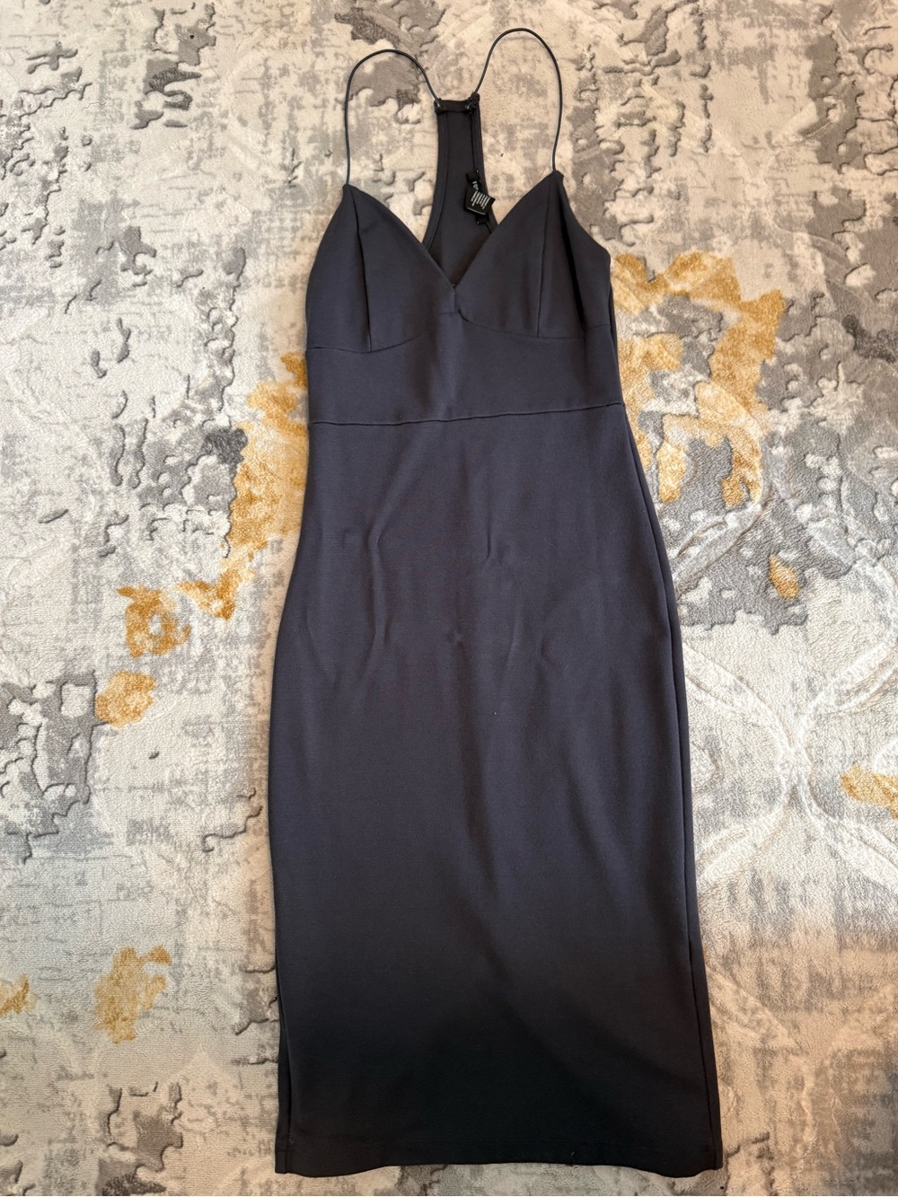 Forever 21 Black Midi Bodycon Dress with Spaghetti Straps